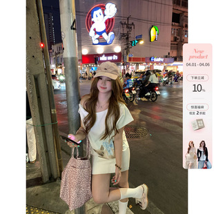 你 泰兰德夏日 韩系微胖mm春夏动物兜量收腰印花短袖 连衣裙 鱼