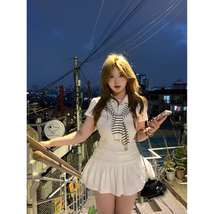 你 学院风polo领连衣裙女夏韩系微胖mm可爱小白裙子 鱼 运动少女