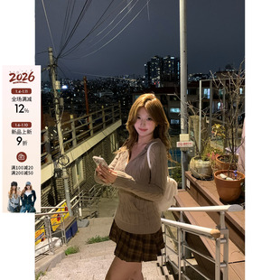 你的鱼 冬日来信 韩系微胖mm学院感针织毛衣蕾丝吊带格纹半裙套装