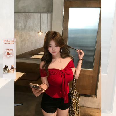 你的鱼 甜辣Honey 蝴蝶结系带微胖mm辣妹背心纯欲风性感抹胸上衣
