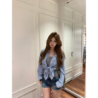 你的鱼 失联信号 韩系微胖mm春夏格纹衬衫3/10 20:00新品9折