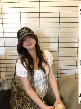 你的鱼 松弛智妍 韩系微胖mm春夏系带抽褶日常甜系休闲泡泡袖上衣