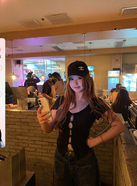 你的鱼 巴斯vibe 韩系微胖mm纯欲镂空清凉假两件蕾丝春夏短袖上衣