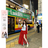 韩系微胖mm可爱印花雪纺波点开叉长裙春夏套装 甜辣喵语 鱼 你