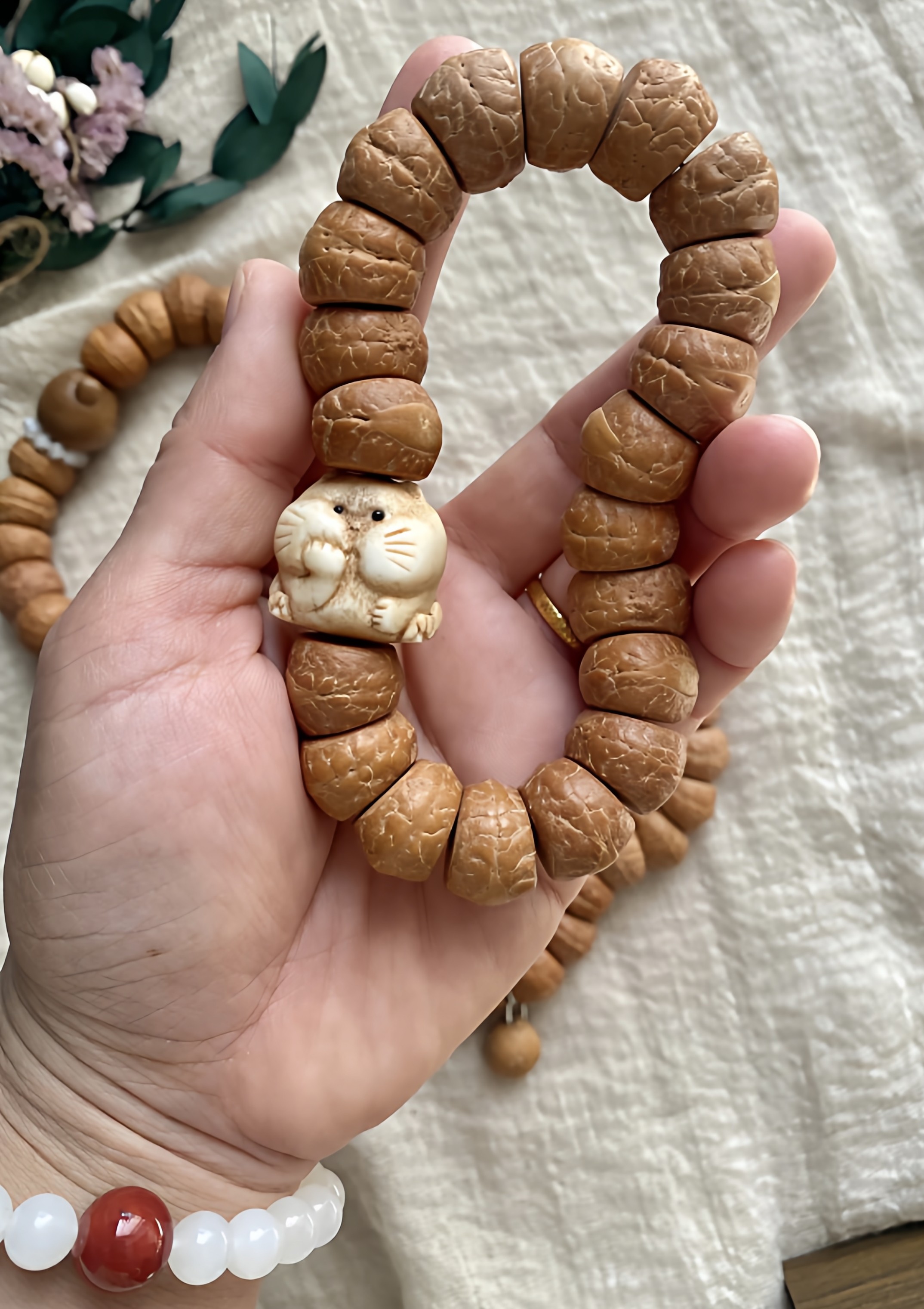 复古凤眼核桃大肠手串女文玩搭配设计款卡16绕指柔