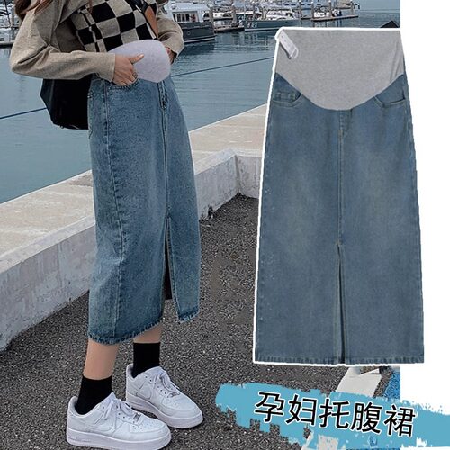 孕妇开叉牛仔裙2025韩版时尚网红外穿休闲托腹半身裙孕妇装6806