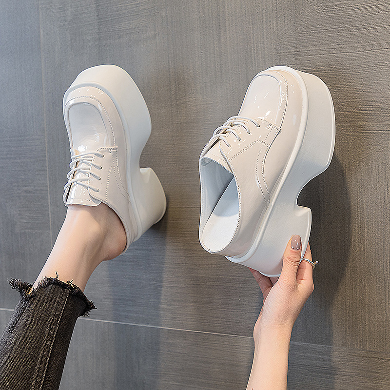 厚底包头小皮鞋拖鞋11公分