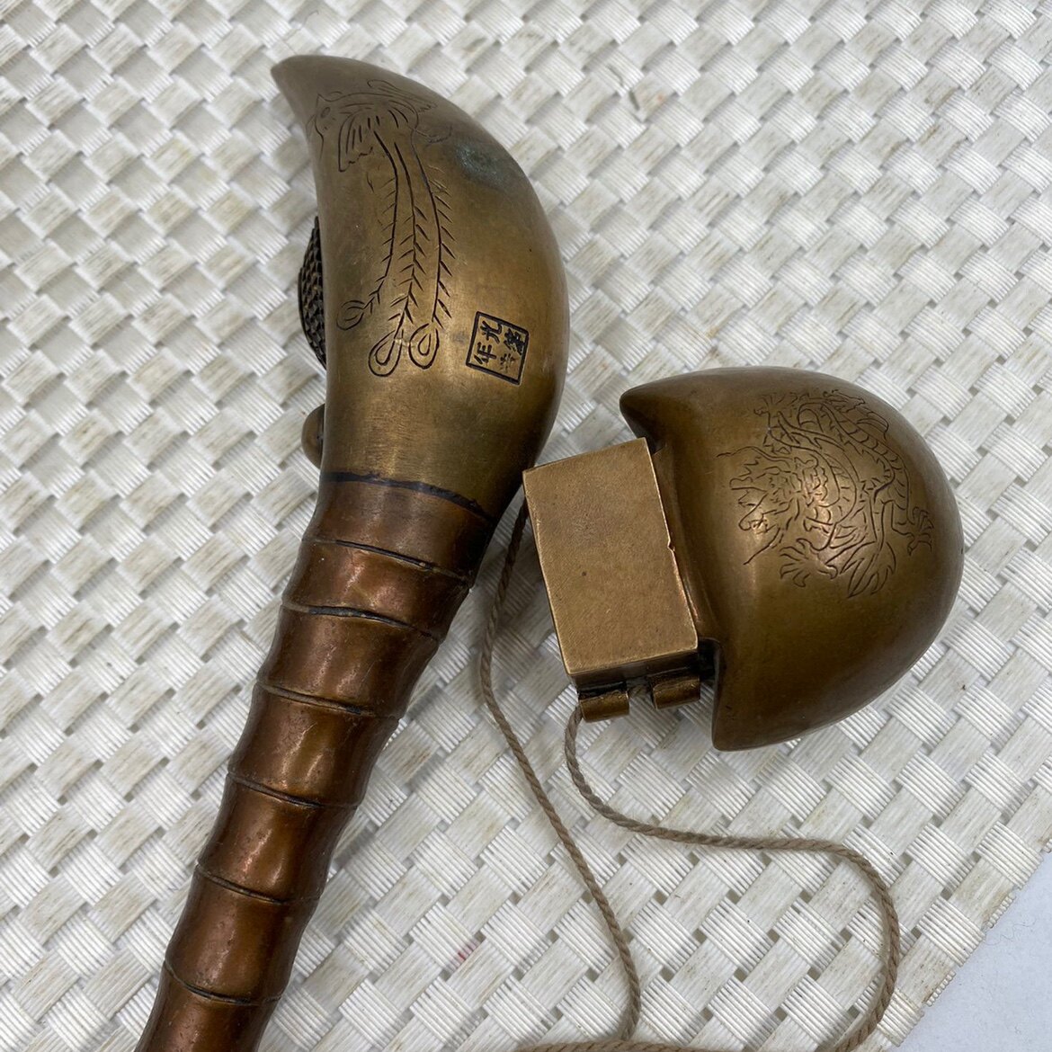 古玩铜器黄铜复古老式旱烟斗烟袋锅烟枪仿光绪龙凤纯铜烟斗长烟杆