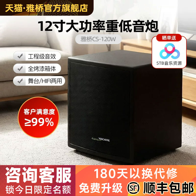 雅桥 CS-120W超重12寸有源炮家庭影院低音炮家用重低音音响带功放