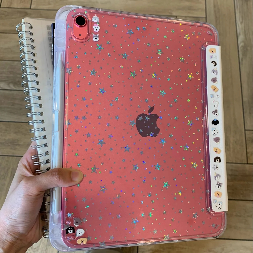 【3+Y折支架】适用于ipad11保护套10.9英寸带笔槽2024防弯星星pro亚克力小狗air5三折叠mini6/7双面8代十白色