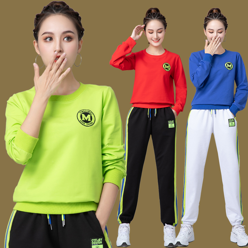 广场舞新款上衣春秋纯棉长袖宽松运动服女时尚健身曳步舞跳舞服装