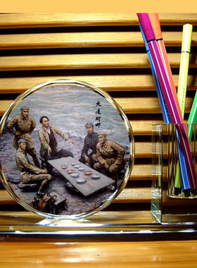 红军强渡大渡河摆设纪念品礼物收藏品模型礼品长征水晶笔筒摆件