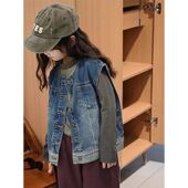 牛仔衣大童女孩百搭洋气上衣 宽松马甲儿童休闲个性 女童春秋季 韩版
