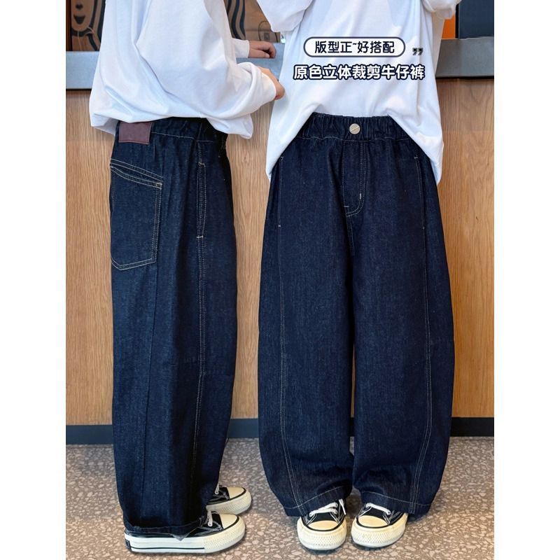 大童女孩春秋冬季一体绒弯刀裤儿童韩版宽松牛仔加厚长裤女童裤子