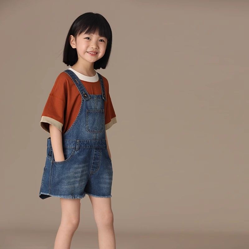 儿童夏季韩版休闲薄款牛仔短裤女孩洋气百搭背带裤女童简约裤子潮