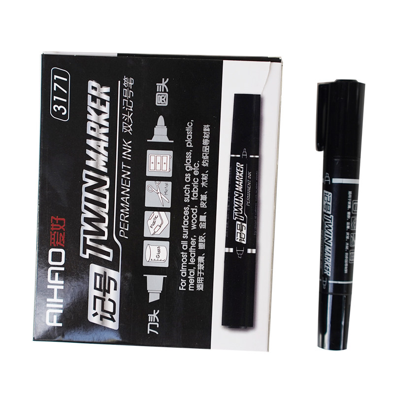 취미 3171 대형 마커 펜 검정색 두꺼운 유성 비 페이딩 양방향 펜 이중 목적 유성 박스 헤드 펜