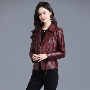 油蜡皮皮衣女2025新款秋冬安哥拉红绵羊皮夹克机车服真皮外套短款