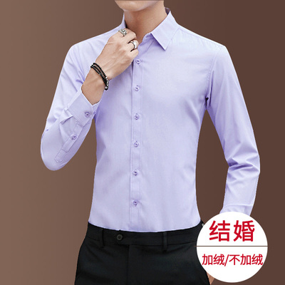 浅紫色长袖衬衫长袖加绒结婚秋冬