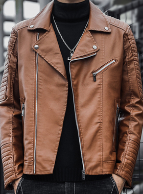 黄色皮衣男士高端翻领秋季个性骑行高级感美式30-40岁机车pu皮潮