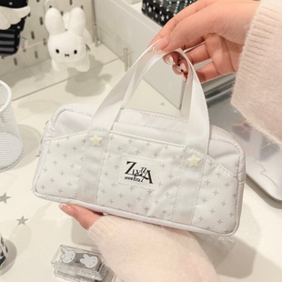 新款白色星星手提笔袋ins高颜值女生大容量文具盒简约学生铅笔盒