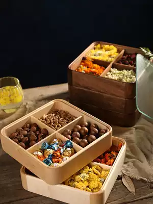 Solid wood nut box snack candy tray living room dried fruit box with lid creative household multi-layer storage box
