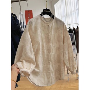 欧货设计感小众防晒开衫 女春夏新款 上衣潮 国风重工提花衬衫 新中式