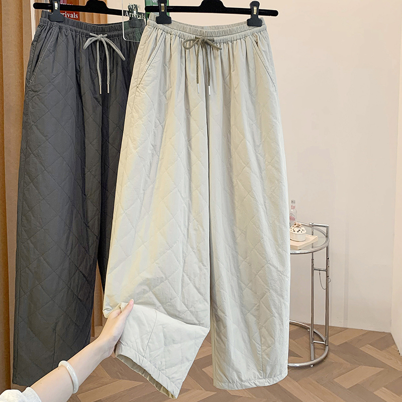 菱格夹棉保暖羽绒棉裤女冬装休闲宽松高腰显瘦阔腿裤气质垂感长裤