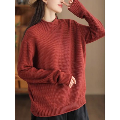 大码胖mm半高领针织衫秋冬加厚毛衣保暖内搭遮肚子打底衫休闲上衣