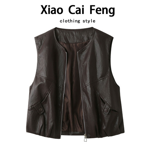 老钱风皮马甲时髦洋气女装无袖PU皮衣背心外套坎肩外搭夹克上衣秋