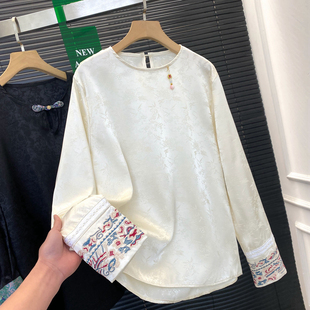 高级感国风盘扣吊坠流苏小衫 新中式 女春季 衬衫 上衣潮 重工刺绣长袖