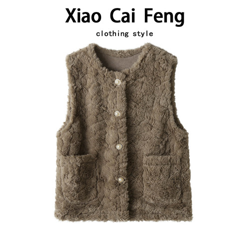 羊羔毛马甲女秋冬新款韩系高级感皮毛一体外套外穿毛毛绒马夹背心