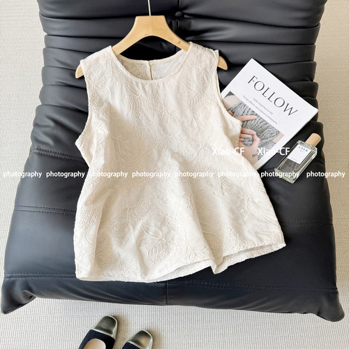 新中式重工刺绣亚麻小背心女夏季轻薄外穿小衫百搭打底衫无袖上衣