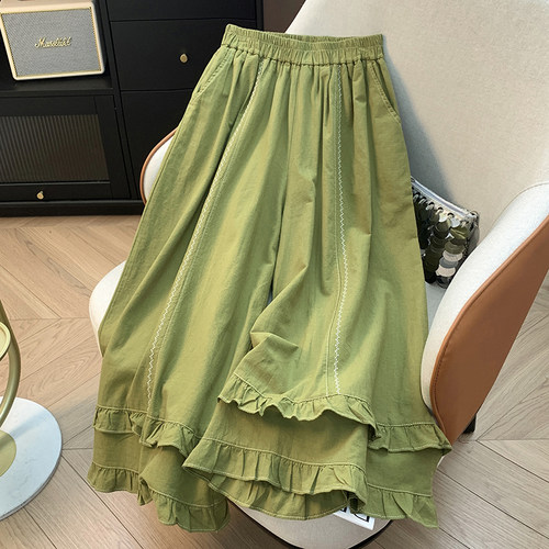 法式木耳边拼接阔腿裤裙女夏季新款今年流行爆款设计感高腰休闲裤