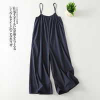 American retro style blue and white striped cotton and linen one-piece pants for women, summer halter wide-leg loose, versatile and slimming casual pants thumbnail 3