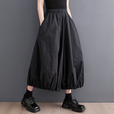 大码胖mm夏季暗黑小众设计款松紧阔腿百褶休闲灯笼裙裤宽松花苞裤