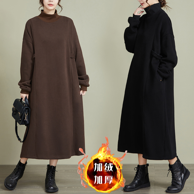 加绒加厚气质高领卫衣连衣裙女