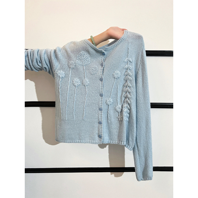 重工钩花刺绣针织开衫女薄款早秋短款温柔气质法式毛衣外套上衣潮