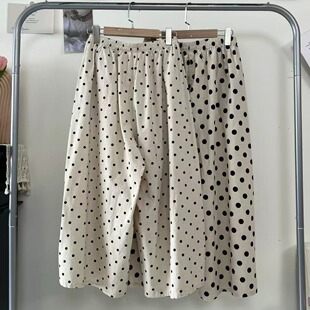 日系慵懒棉麻波点阔腿裤女夏季薄款梨型身材遮胯直筒亚麻休闲裤子