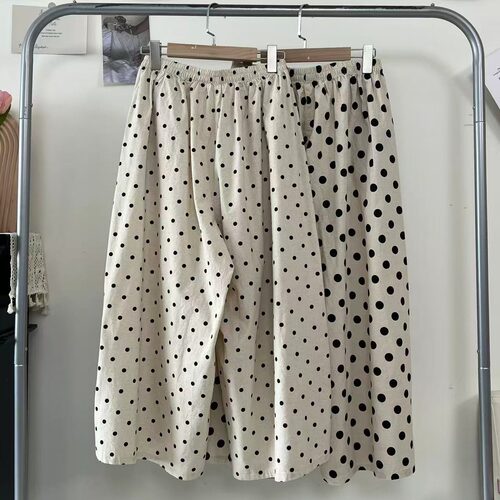 日系慵懒棉麻波点阔腿裤女夏季薄款梨型身材遮胯直筒亚麻休闲裤子