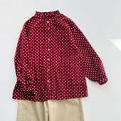 复古港风波点磨毛衬衫 减龄花边立领上衣通勤气质打底衬衣潮 女春季