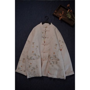 洋气质夹棉服 冬加厚外套中国风对襟盘扣唐装 新中式 印花棉袄女短款