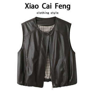 酷飒风pu皮衣机车夹克马甲女春秋时髦显瘦外搭坎肩独特超好看外套