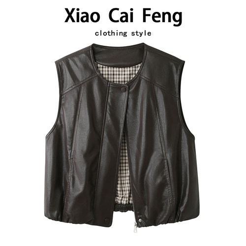 酷飒风pu皮衣机车夹克马甲女春秋时髦显瘦外搭坎肩独特超好看外套