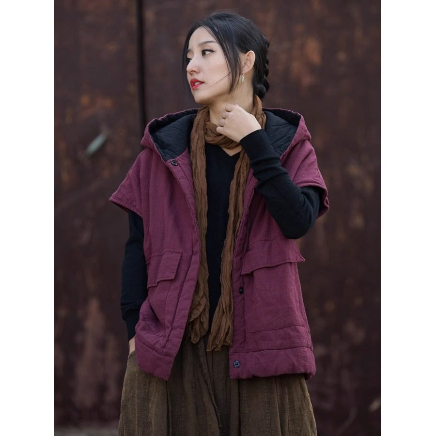 复古苎麻炒色做旧夹棉短外套女冬季加厚保暖棉坎肩棉衣连帽马甲潮,女装/女士精品,马夹,淘宝优惠券,粉丝福利购,淘宝优惠卷