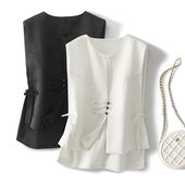 改良无袖 新中式 马甲复古国风盘扣坎肩春秋马夹高级感提花唐装 上衣