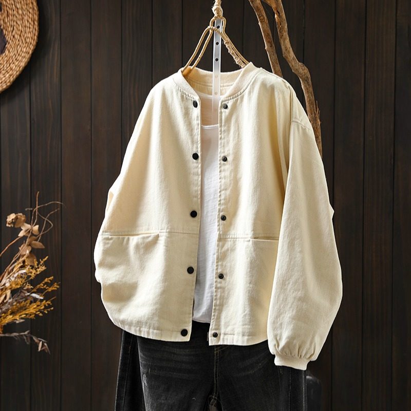 复古工装棒球服短款外套女春秋新款休闲宽松显瘦棉质立领夹克上衣,女装/女士精品,短外套,淘宝优惠券,粉丝福利购,淘宝优惠卷