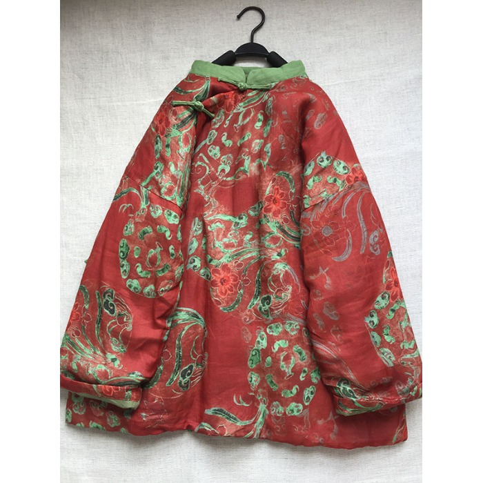 中国风唐装红色印花棉袄女冬季文艺复古斜襟盘扣夹棉加厚棉服外套