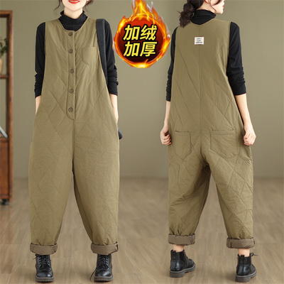 复古高级感工装夹棉连体裤女