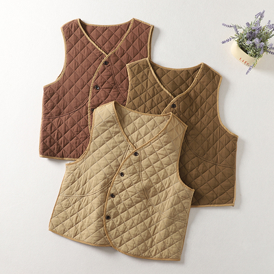 设计感菱格轻薄夹棉马甲背心女秋冬时尚休闲叠穿坎肩短款马夹上衣