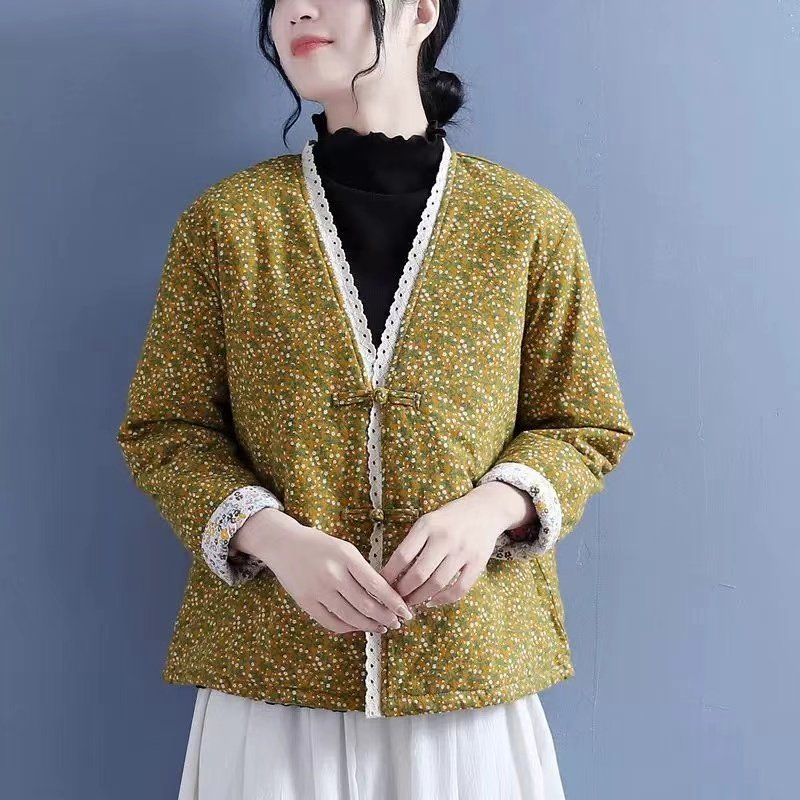 新中式盘扣夹棉短外套女加厚棉衣秋冬中国风茶服棉麻碎花小棉袄,女装/女士精品,棉衣/棉服,淘宝优惠券,粉丝福利购,淘宝优惠卷